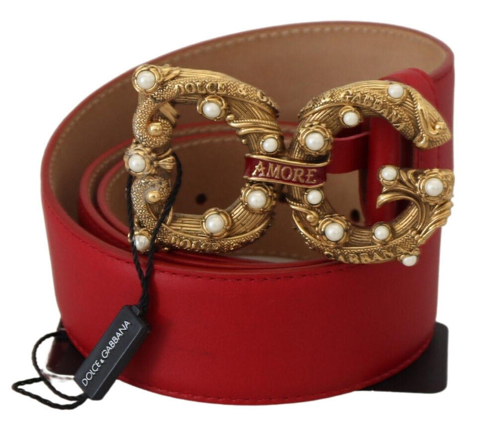 Elegant Red Amore Leather Belt