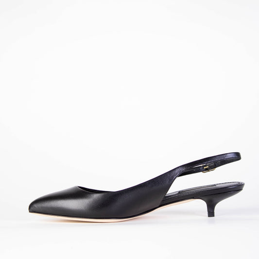 Elegant Black Leather Décolleté with Low Heel