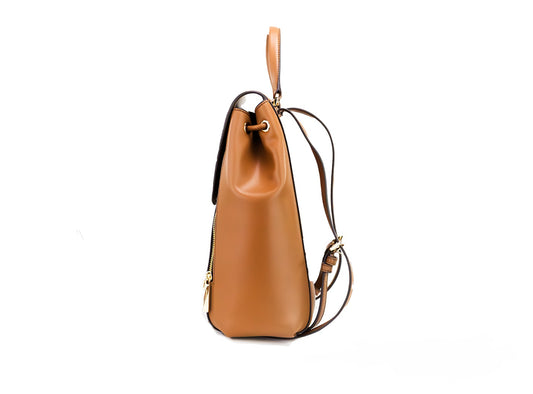Phoebe Medium Brown Signature PVC Leather Flap Backpack Bookbag