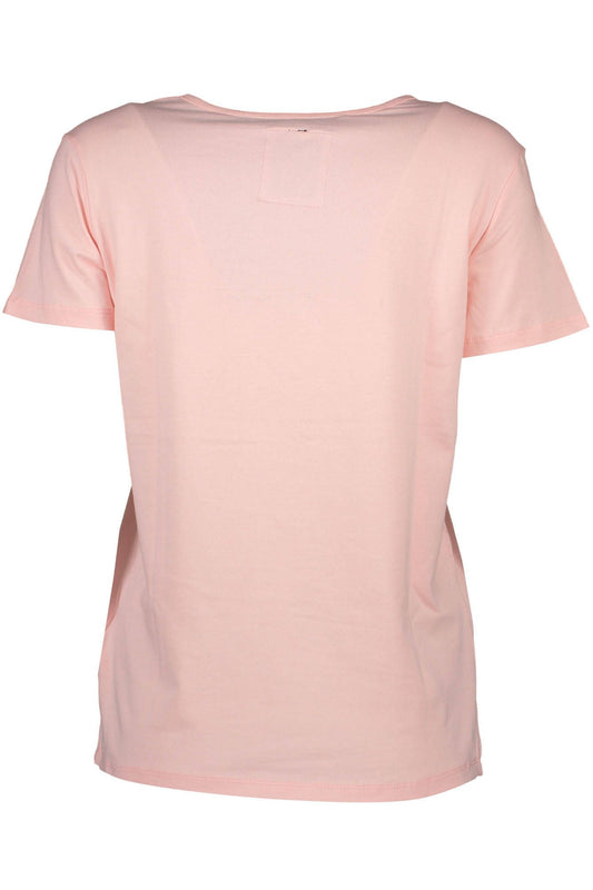 Chic Pink Printed Logo Tee with Short Sleeves