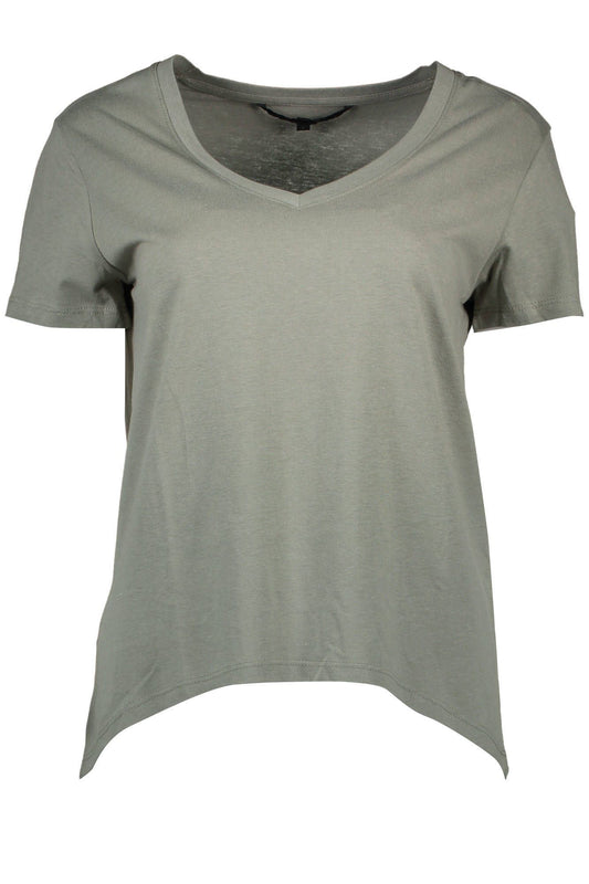 Chic V-Neck Green Tee with Logo Detailing