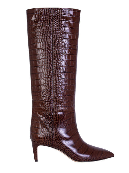 Enticing Brown Croco Print Leather Boots