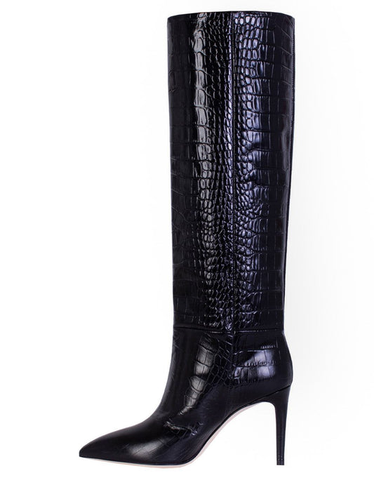 Charcoal Italian Leather High Stiletto Boots