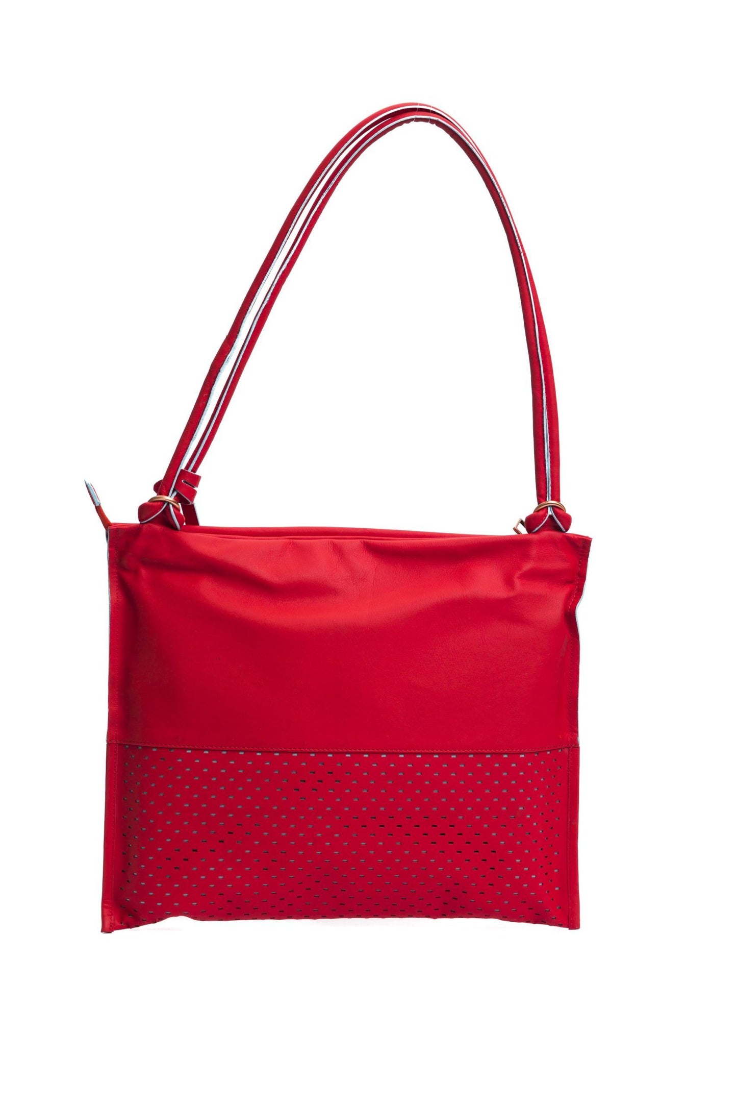 Chic Perforated Red Leather Shoulder Bag