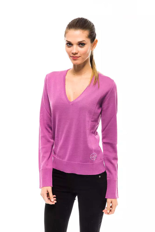 Chic Pink V-Neck Embellished Logo Sweater