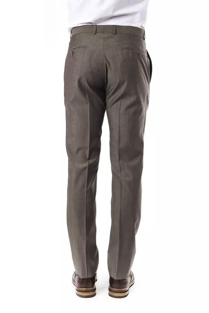 Elegant Gray Woolen Suit Pants - Drop 7 Cut