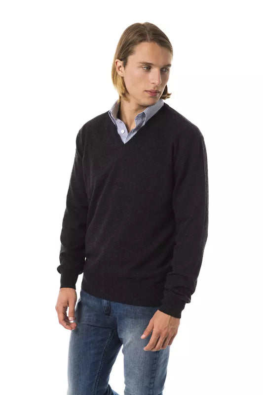 Embroidered V-Neck Extrafine Wool Sweater