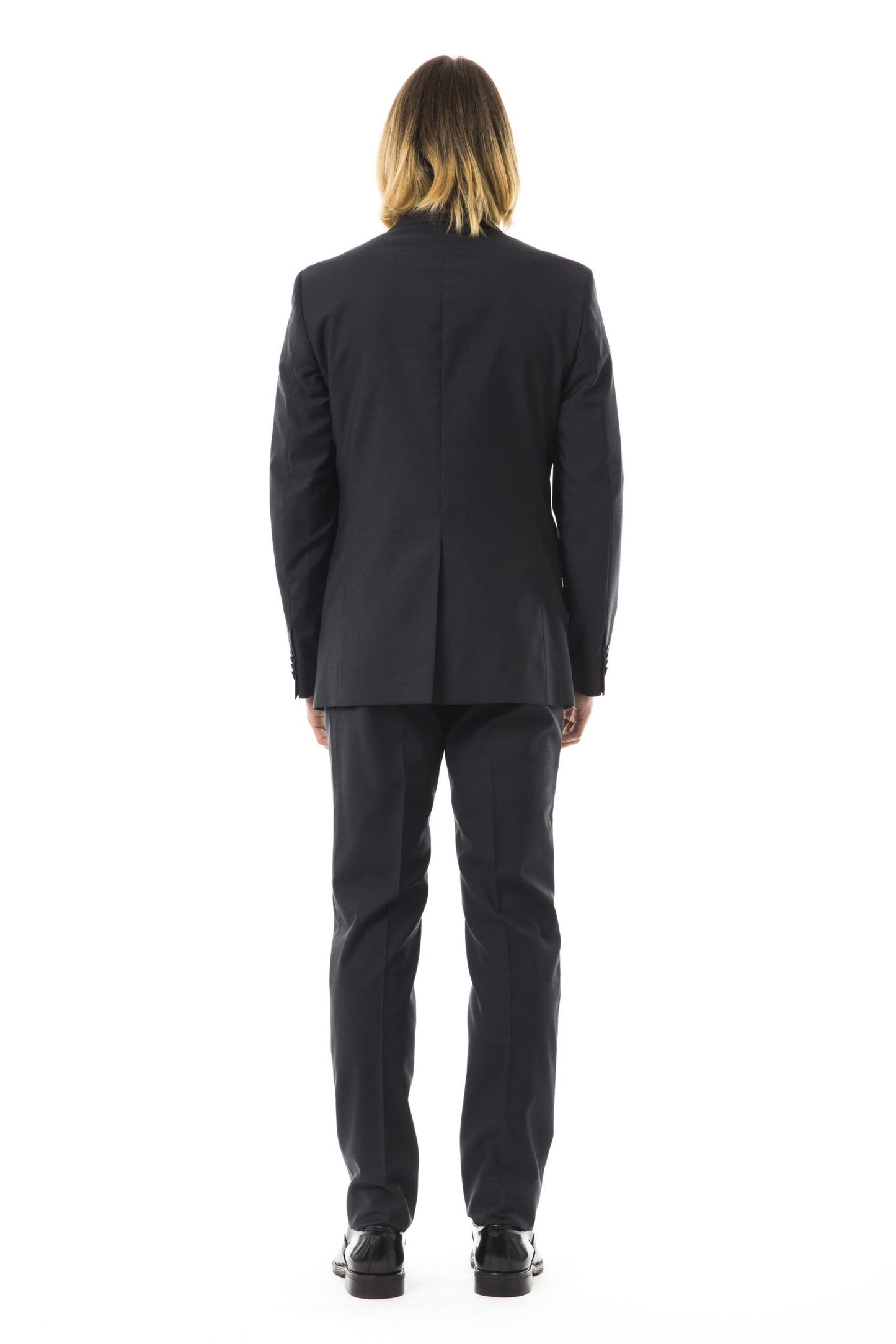 Elegant Gray Slim Fit Wool Suit