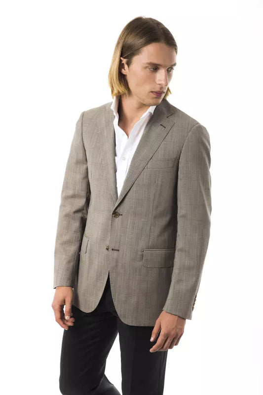 Elegant Gray Wool Two-Button Blazer