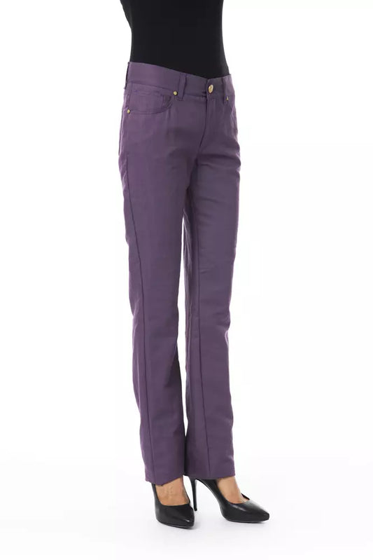 Chic Purple Cotton-Blend Trousers
