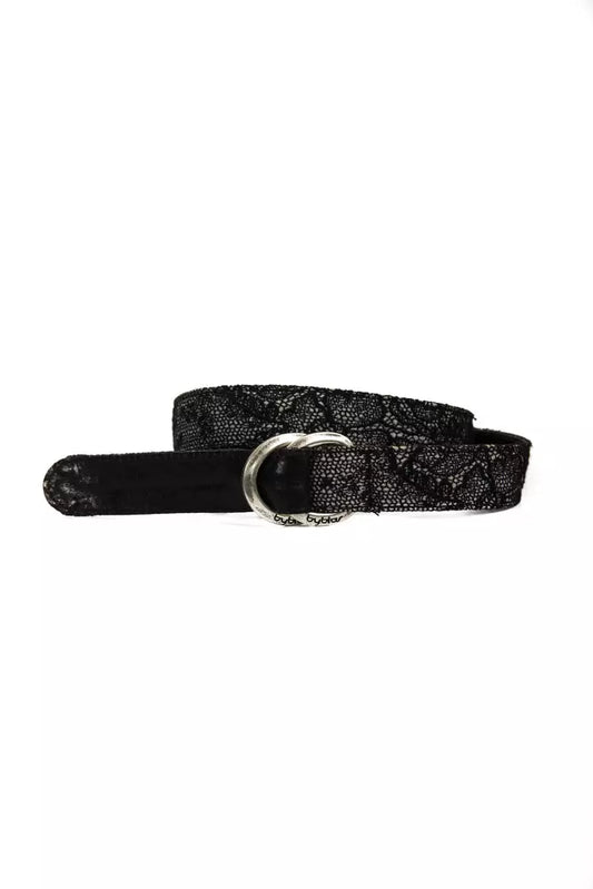 Elegant Black Textured Weave Leather Belt