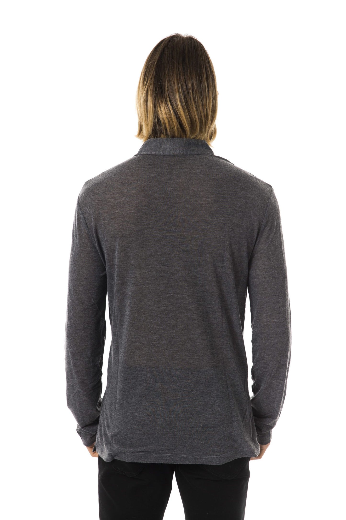 Elegant Long Sleeve Polo Shirt in Gray