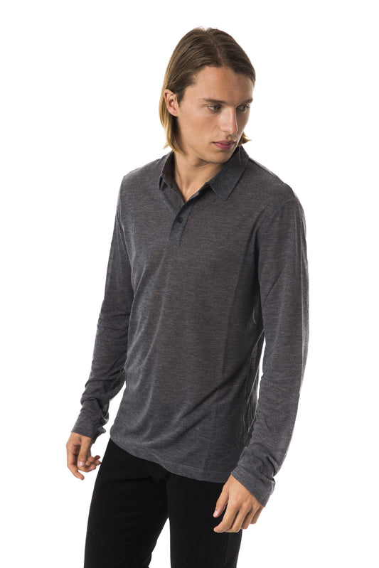 Elegant Long Sleeve Polo Shirt in Gray