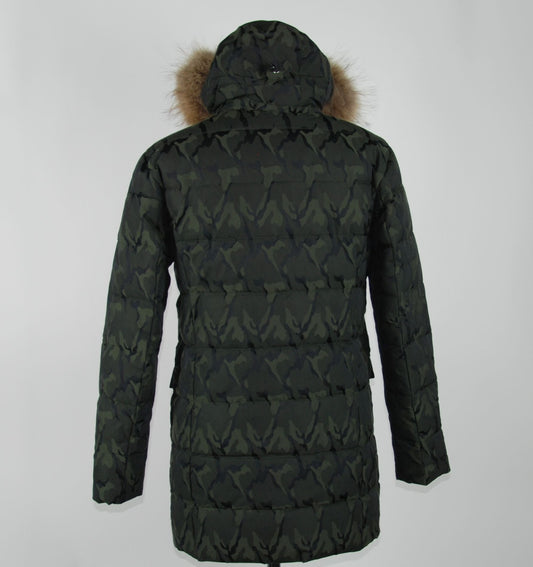 Camouflaged Winter Parka with Fur-Trimmed Hood