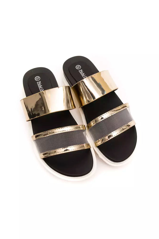 Elegant Gold Strappy Low Heel Sandals