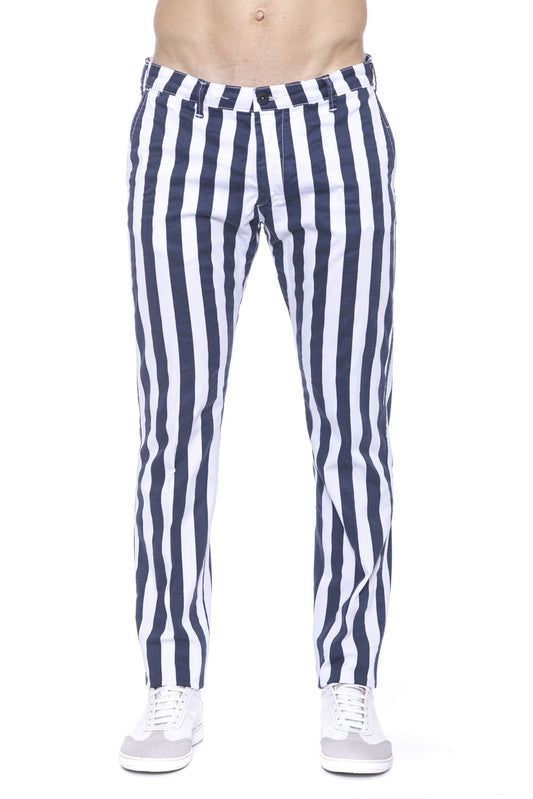 Elegant White Striped Cotton Trousers
