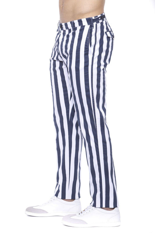 Elegant White Striped Cotton Trousers