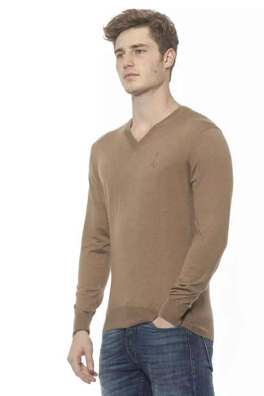 Elegant Beige V-Neck Cashmere Sweater for Men