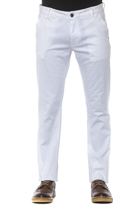 Elegant White Cotton Stretch Trousers