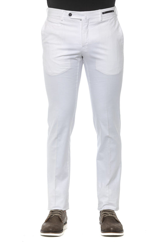 Elegant White Cotton Stretch Trousers