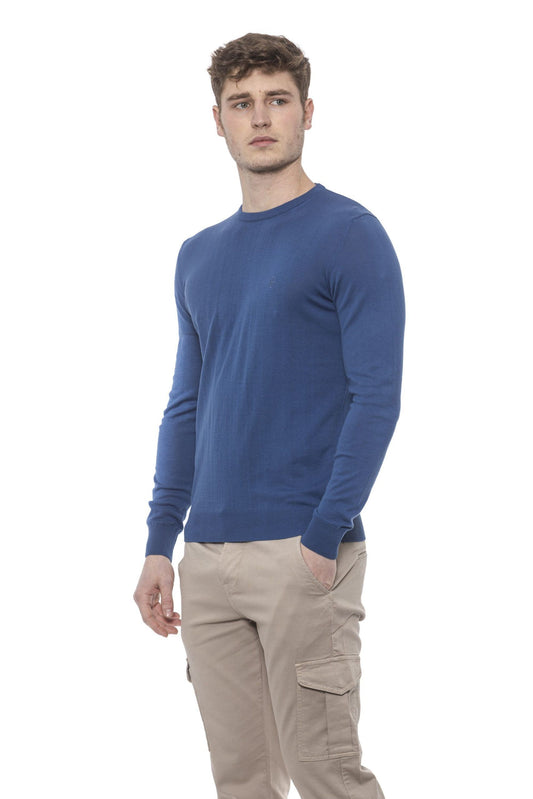 Elegant Crewneck Men's Sweater in Solid Blue