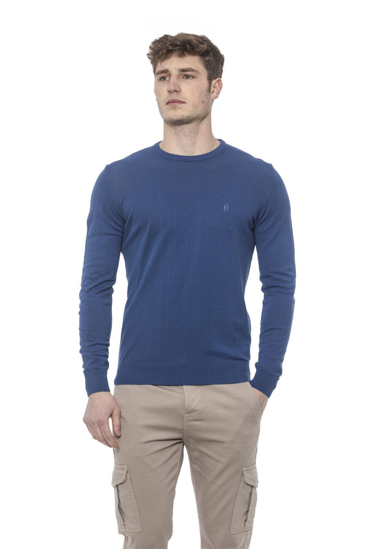 Elegant Crewneck Men's Sweater in Solid Blue