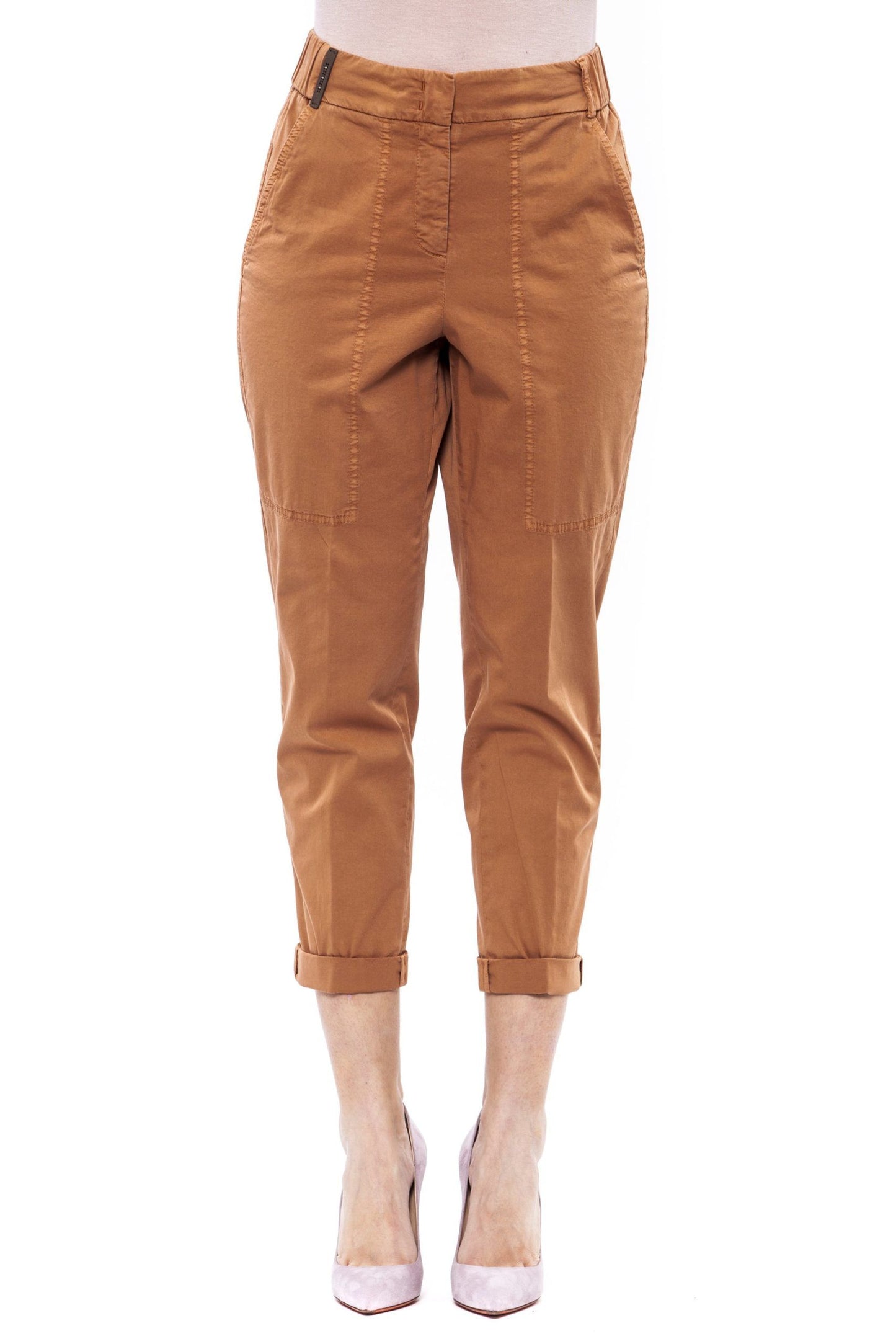 Elevated Brown Stretch High-Waist Trousers
