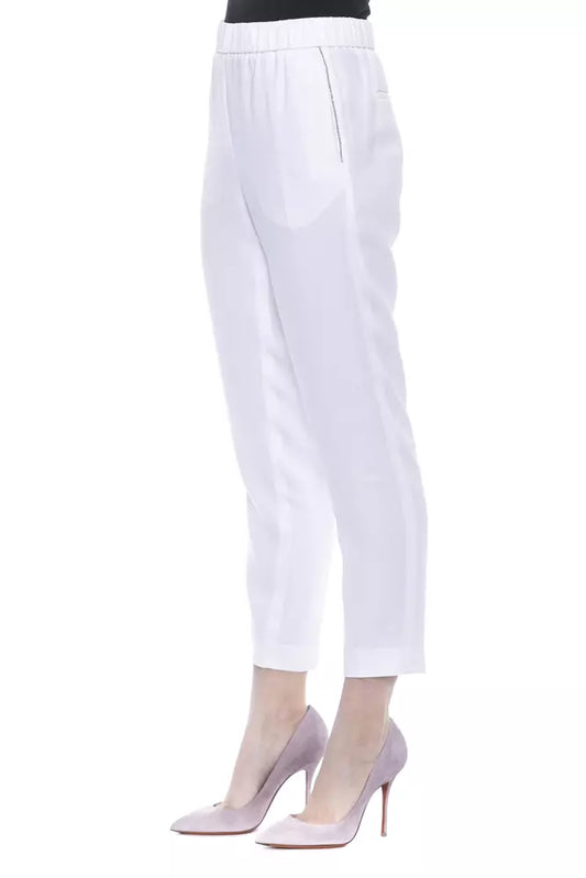 Chic White Soft-Fit Trousers with Metallic Detail