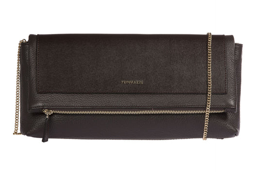 Elegant Tumbled Leather Clutch with Metal Chain