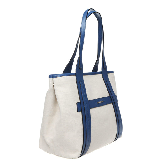 Chic White Fabric Shoulder Bag with Leather Accents