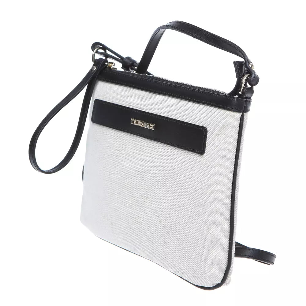 Elegant White Fabric & Leather Shoulder Strap Bag