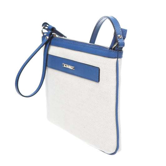 Chic White Fabric and Leather Shoulder Strap
