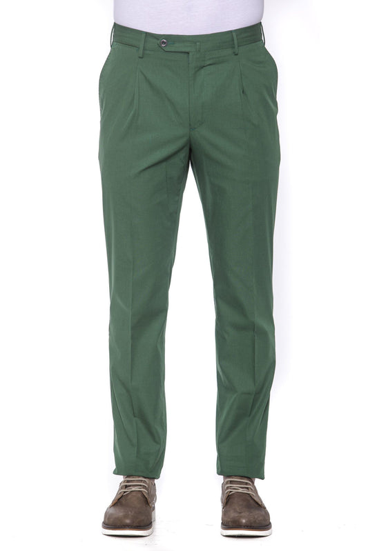 Elegant Green Pleated Men's Trousers