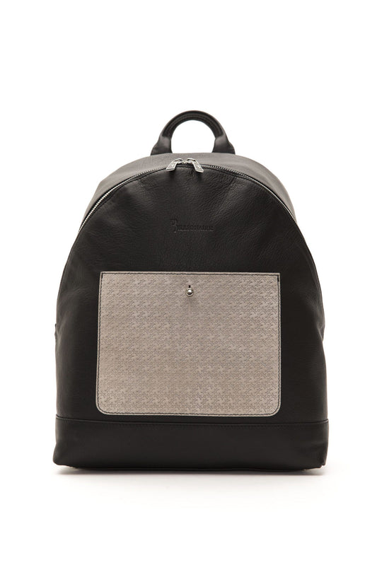 Sleek Black Leather Backpack with Zip Closure