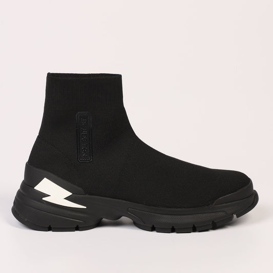 Sleek Black Bolt Sock Sneakers
