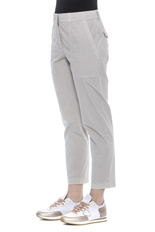 Chic Beige High-Waisted Cotton Trousers
