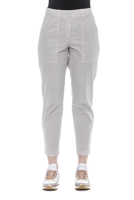 Chic Beige High-Waisted Cotton Trousers