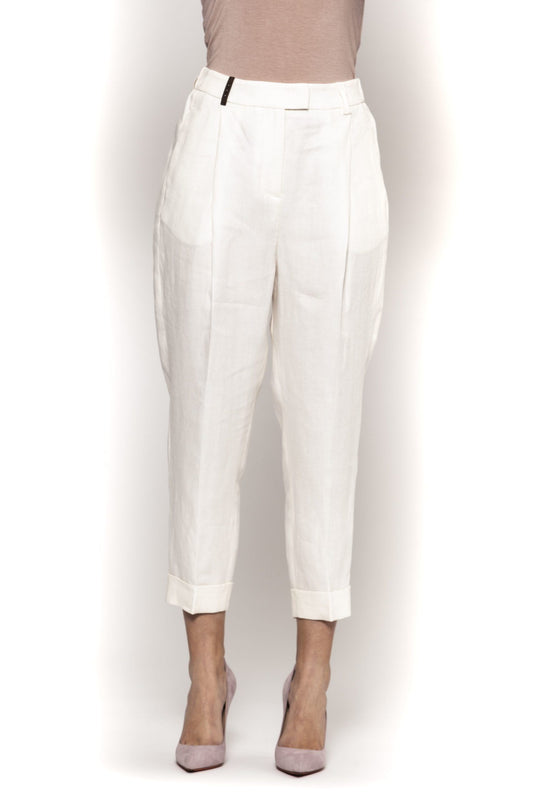 Elegant White Linen Trousers - High-Waisted Fit