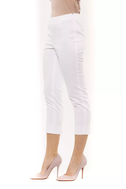 Chic White Ankle Slit Cotton Trousers
