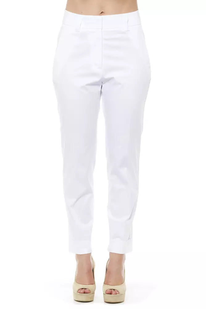 Chic High Waist White Trousers with Ankle Turn Up