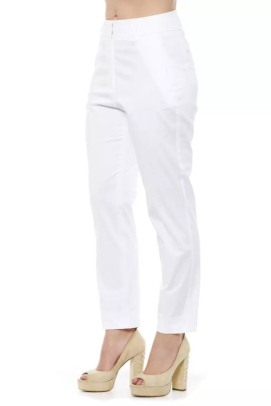 Chic High Waist White Trousers with Ankle Turn Up