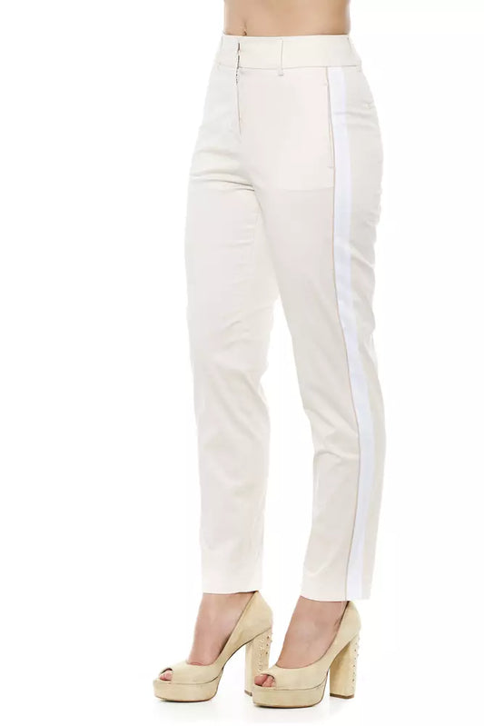 Chic Beige High-Waist Band Accent Trousers