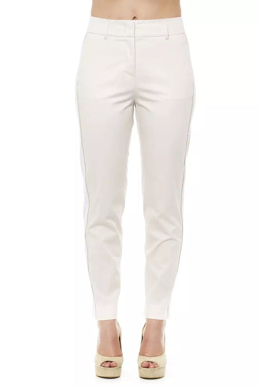 Chic Beige High-Waist Band Accent Trousers