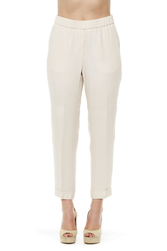 Chic Beige Trousers with Comfort Elastic Waist