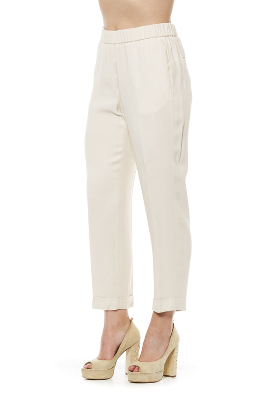 Chic Beige Trousers with Comfort Elastic Waist
