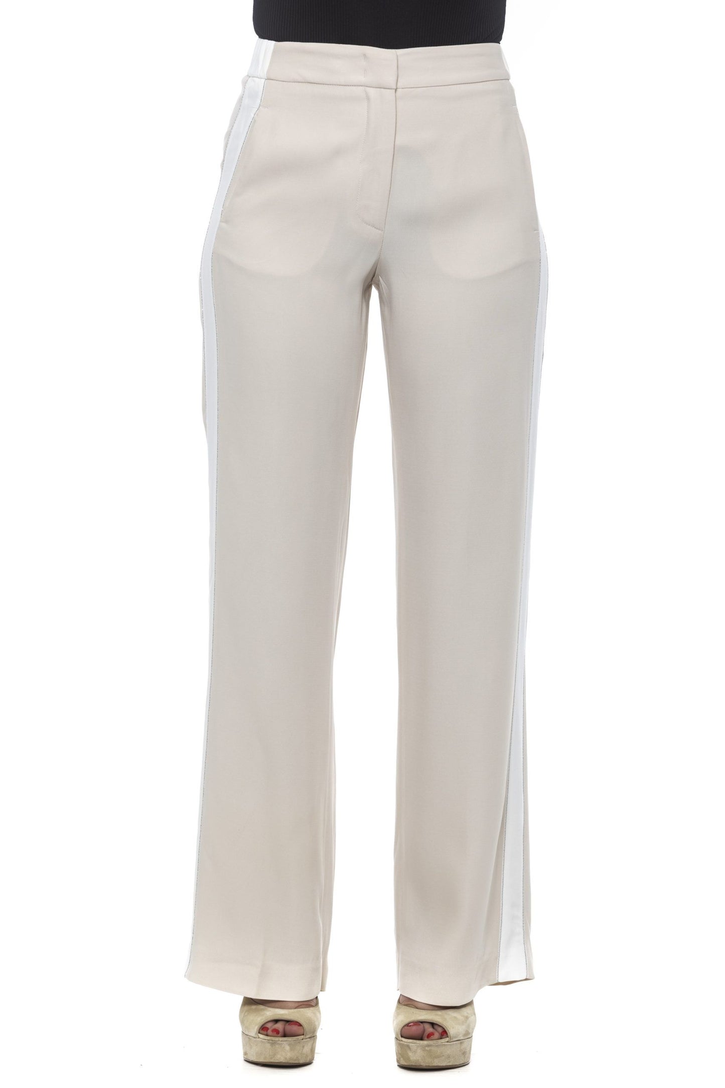 Chic Beige Palazzo Pants with Luminous Detailing