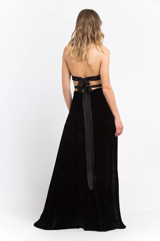 Elegant Velvet Skirt Long Dress with Embroidery
