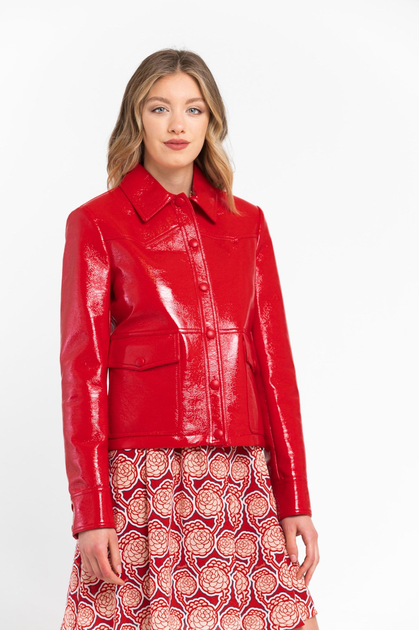 Chic Red Faux Leather Jacket