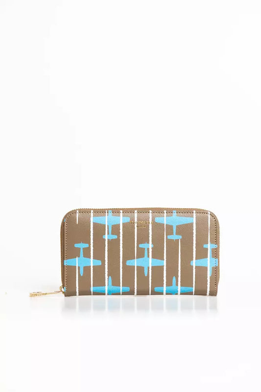 Elegant Striped Zip Leather Wallet