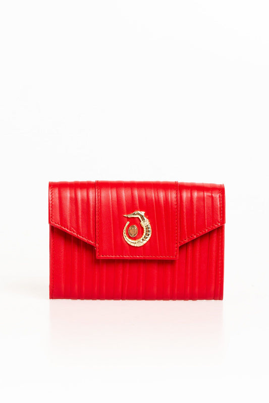 Elegant Red Leather Wallet with Stripe Details